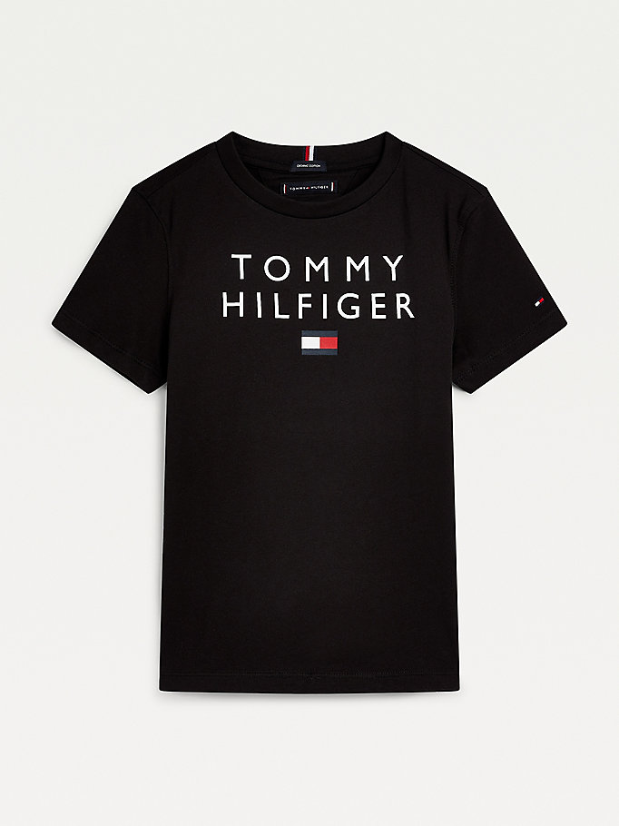 Tommy Hilfiger Organic Bomull Logo T-skjorte Gutt Svarte | KHALOW-579