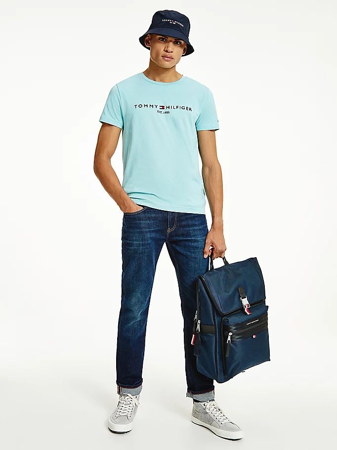 Tommy Hilfiger Organic Bomull Logo T-skjorte Herre Blå | SKJIVP-035