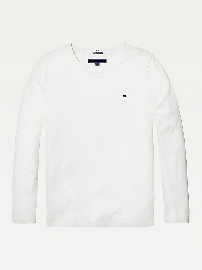 Tommy Hilfiger Organic Bomull Long Sleeve T-skjorte Jente Hvite | EXLQZT-715