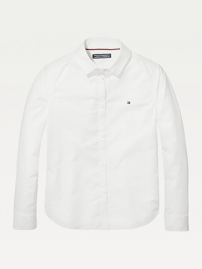 Tommy Hilfiger Organic Bomull Poplin Skjorte Jente Hvite | WUANDI-074