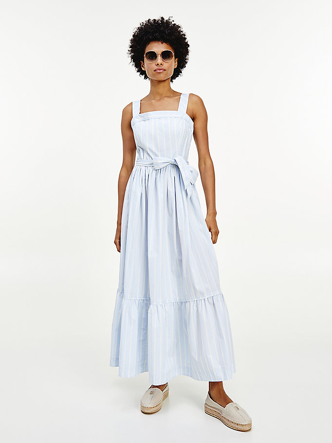 Tommy Hilfiger Organic Bomull Stripe Maxi Kjoler Dame Blå | SUWGYN-589