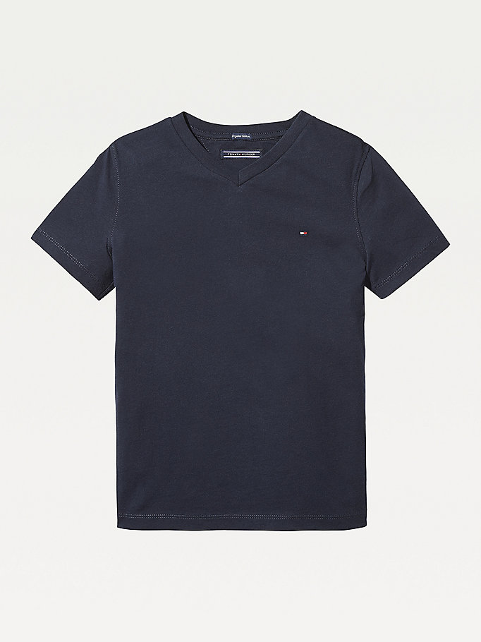 Tommy Hilfiger Organic Bomull V-Neck T-skjorte Gutt Blå | MCEPLI-342