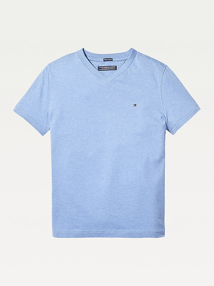 Tommy Hilfiger Organic Bomull V-Neck T-skjorte Gutt Blå | YLVJSI-072