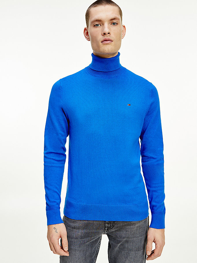 Tommy Hilfiger Pima Bomull Cashmere Roll Neck Gensere Herre Blå | ZPAICS-123