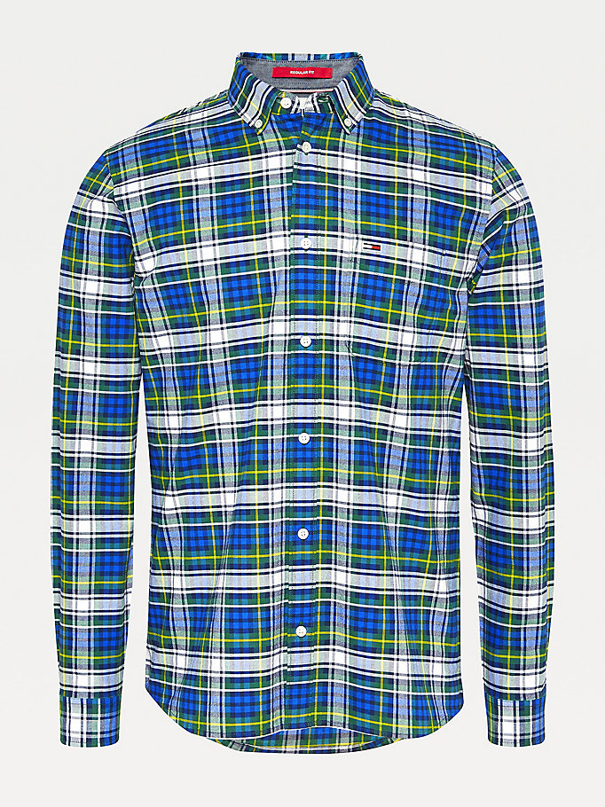 Tommy Hilfiger Plaid Check Organic Bomull Skjorte Herre Blå | VCKBQS-189