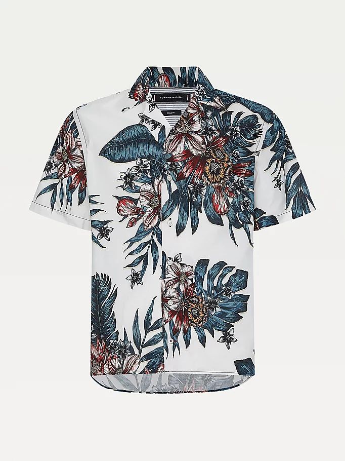 Tommy Hilfiger Plus Tropical Print Kort Sleeve Skjorte Herre Hvite | DBIRLK-317