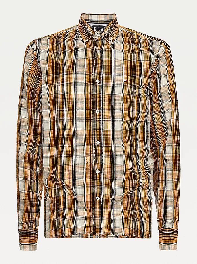 Tommy Hilfiger Poplin Check Regular Fit Skjorte Herre Gul | LIXKSO-674