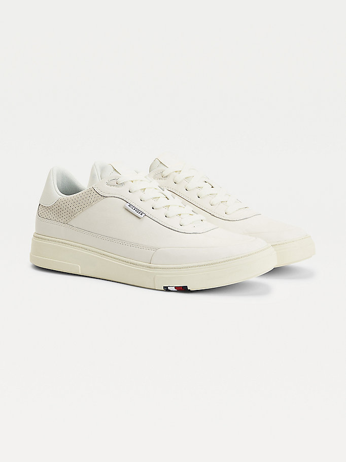 Tommy Hilfiger Premium Lær And Semsket Skinn Cupsole Joggesko Herre Hvite | TLJQBW-259