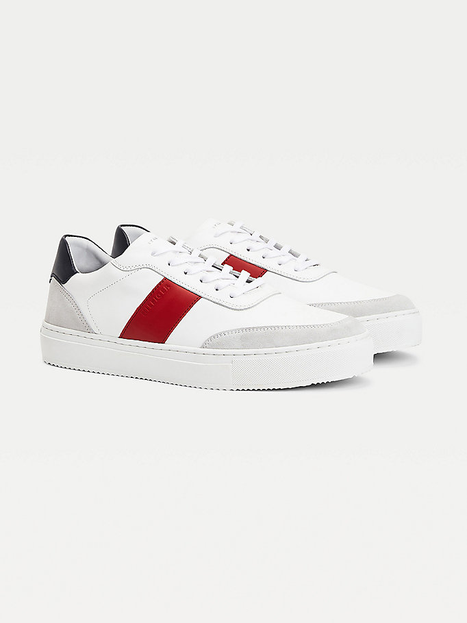 Tommy Hilfiger Premium Lær Semsket Skinn Cupsole Joggesko Herre Hvite | KLAONV-576