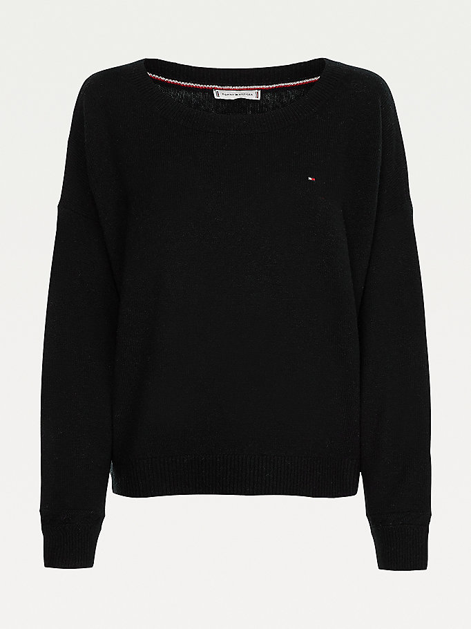 Tommy Hilfiger Pure Wool Round Neck Gensere Dame Svarte | LNHSWY-860