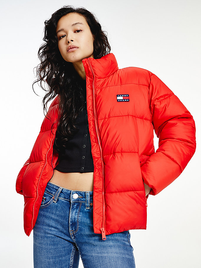 Tommy Hilfiger Recycled Nylon Puffer Frakker Dame Rød | XJONLF-182