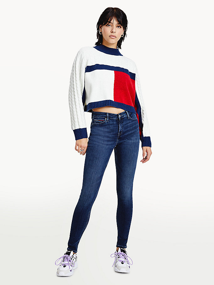 Tommy Hilfiger Recycled Polyester Knit Cropped Flag Gensere Dame Blå | VKSFOU-724