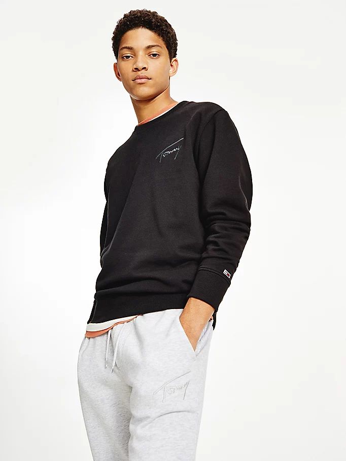 Tommy Hilfiger Recycled Signature Logo Relaxed Sweatshirt Herre Svarte | BXRTHS-908