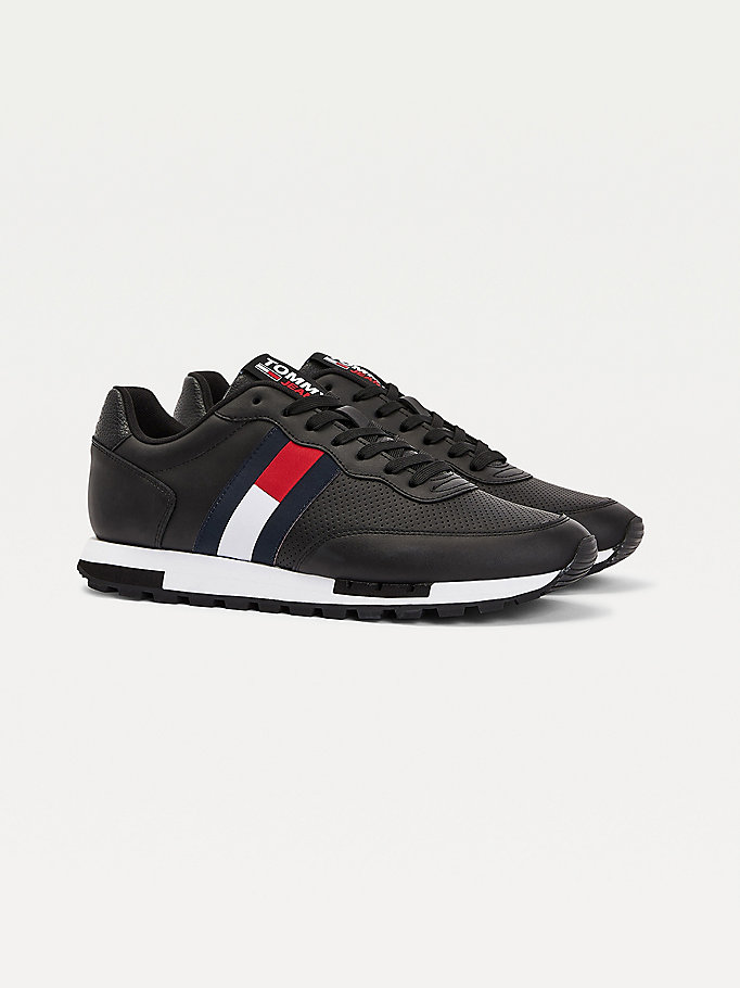 Tommy Hilfiger Retro Lær Joggesko Herre Svarte | DMZCWN-345