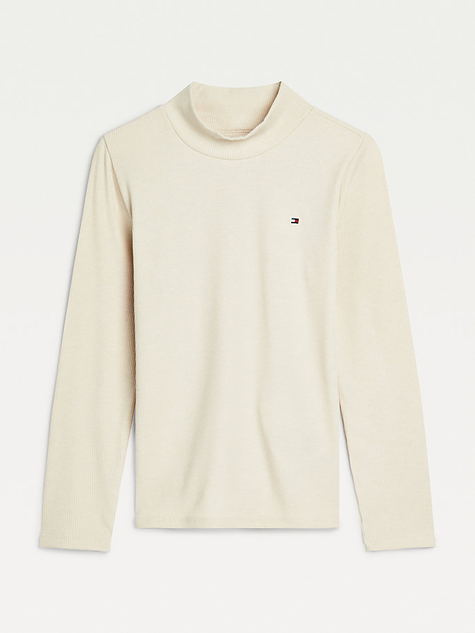 Tommy Hilfiger Rib Knit Mock Neck Jumper Jente Beige | VPCKFI-907