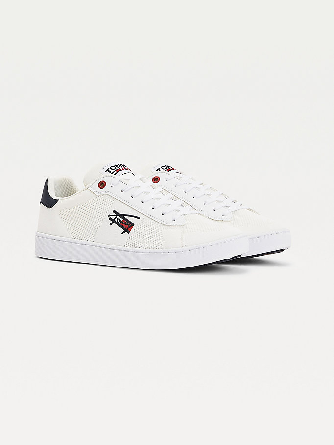 Tommy Hilfiger Signature Cupsole Knitted Joggesko Herre Hvite | LKXOHV-573