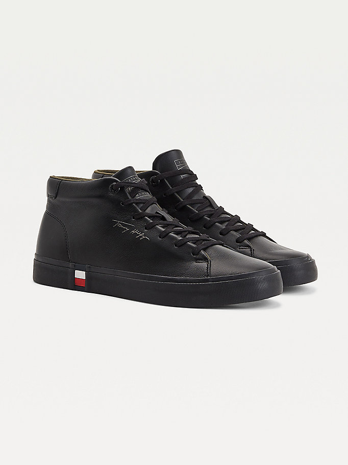 Tommy Hilfiger Signature High- Lær Joggesko Herre Svarte | BJGVYK-482