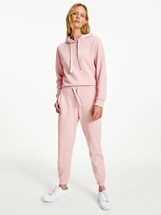 Tommy Hilfiger Signature Logo Joggers Dame Rosa | HPJOQU-892