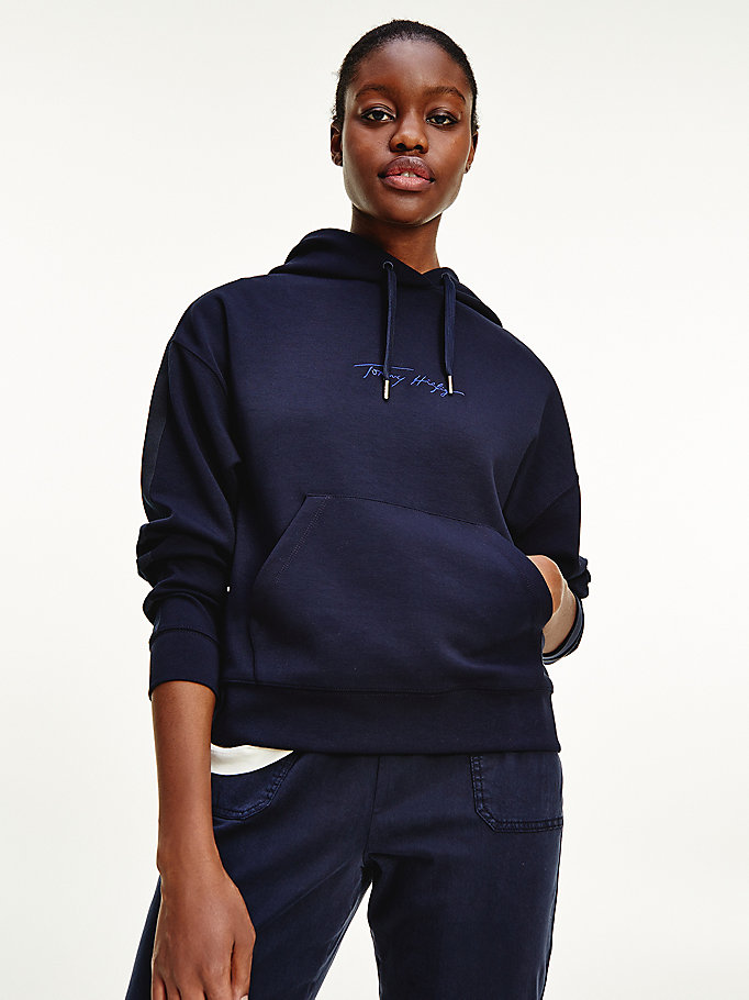 Tommy Hilfiger Signature Logo Relaxed Fit Hettegensere Dame Blå | KUCGMZ-083