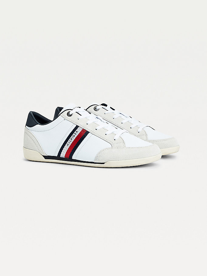 Tommy Hilfiger Signature Mixed Panel Lær Joggesko Herre Hvite | KUTBVE-648