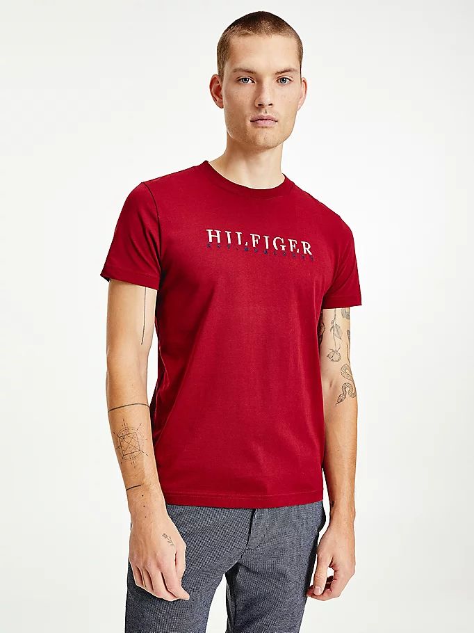 Tommy Hilfiger Signature Organic Bomull Graphic Logo T-skjorte Herre Rød | ZKDIOP-368