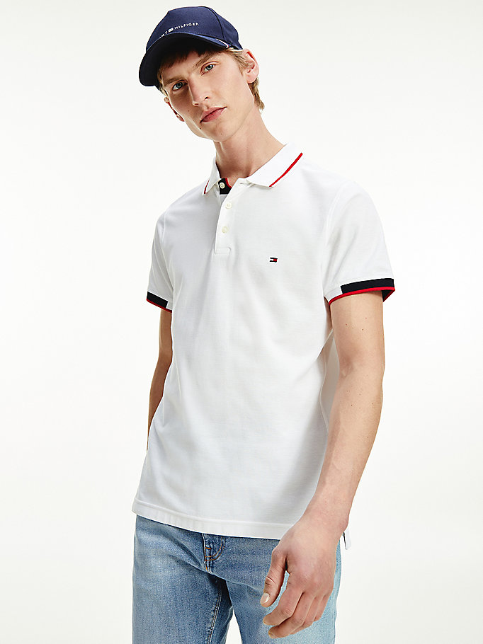 Tommy Hilfiger Signature Placket Bomull Slim Fit Polo T Skjorte Herre Hvite | FRNUMQ-385