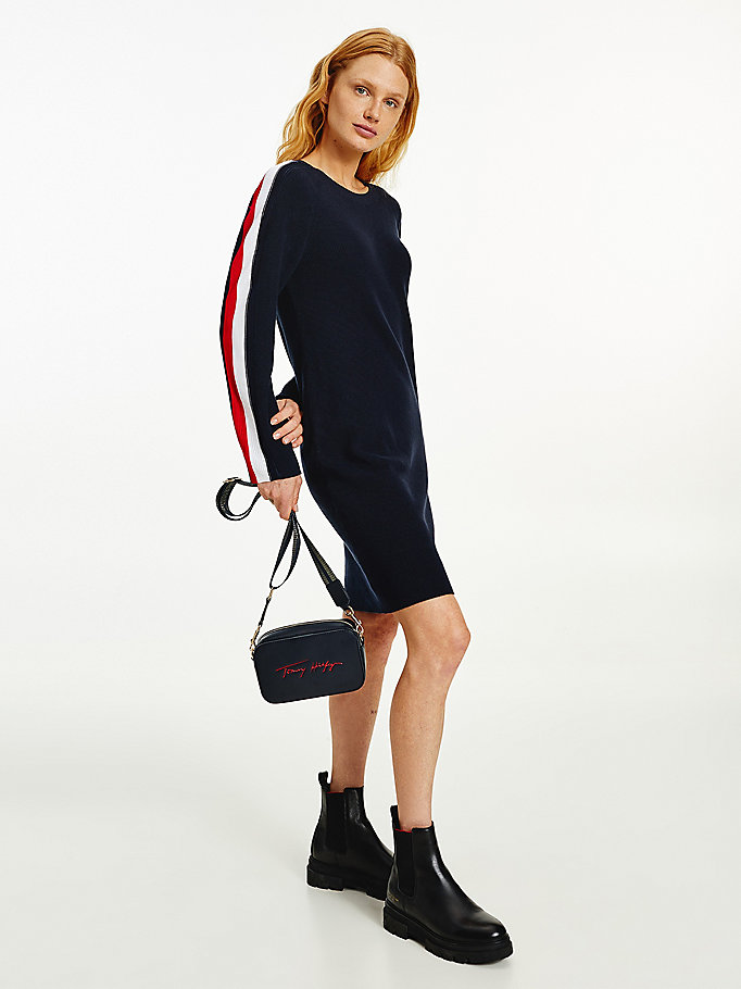 Tommy Hilfiger Signature Sleeve Båt Neck Knit Kjoler Dame Blå | TFZHXY-403