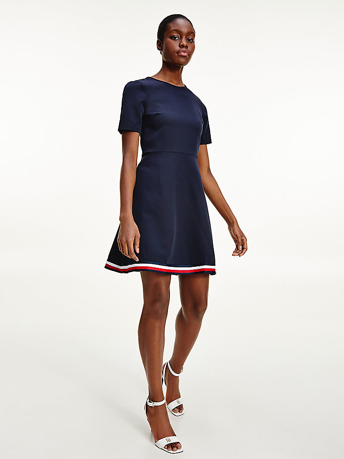 Tommy Hilfiger Signature Tape Fit And Flare Kjoler Dame Blå | LIMYHP-169