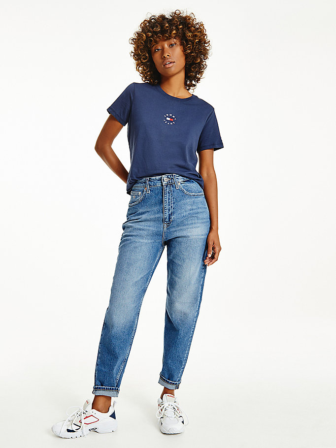 Tommy Hilfiger Single Slim Fit T-skjorte Dame Blå | XIQPJC-746