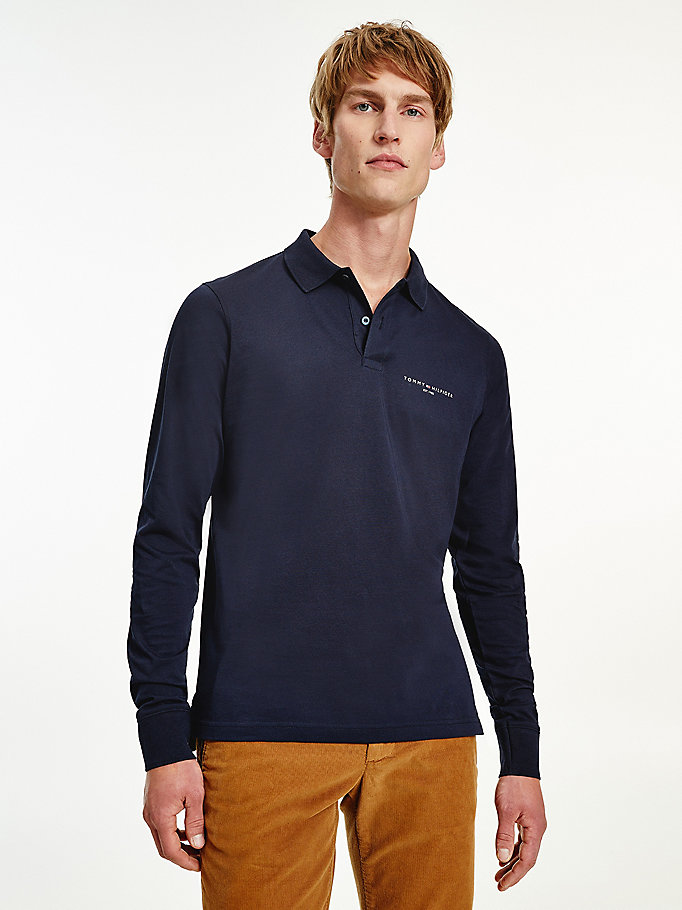 Tommy Hilfiger Slim Fit Long Sleeve Polo T Skjorte Herre Blå | UPGABQ-645