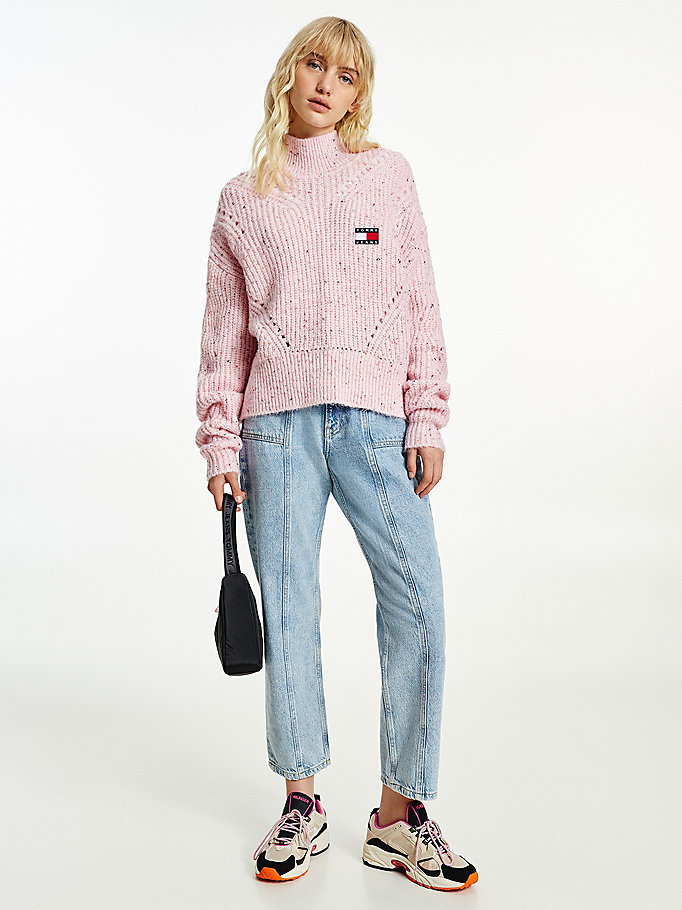 Tommy Hilfiger Soft Neppy Mixed Knit Gensere Dame Rosa | YCPLTA-190