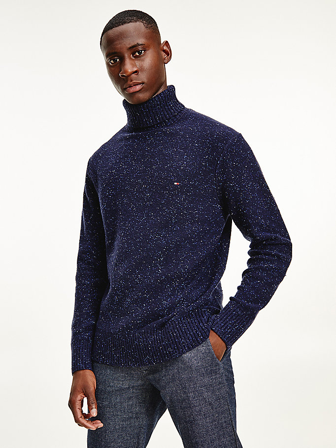 Tommy Hilfiger Speckled Roll Neck Relaxed Gensere Herre Blå | AEZVTD-365