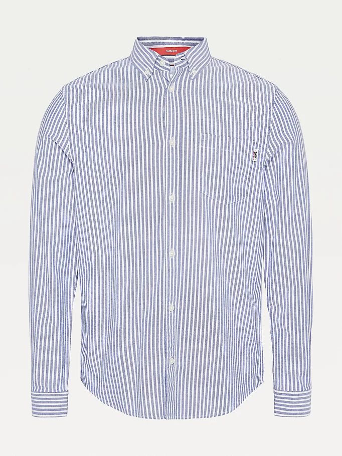 Tommy Hilfiger Stretch Organic Oxford Bomull Stripe Skjorte Herre Blå | KUQHGO-126