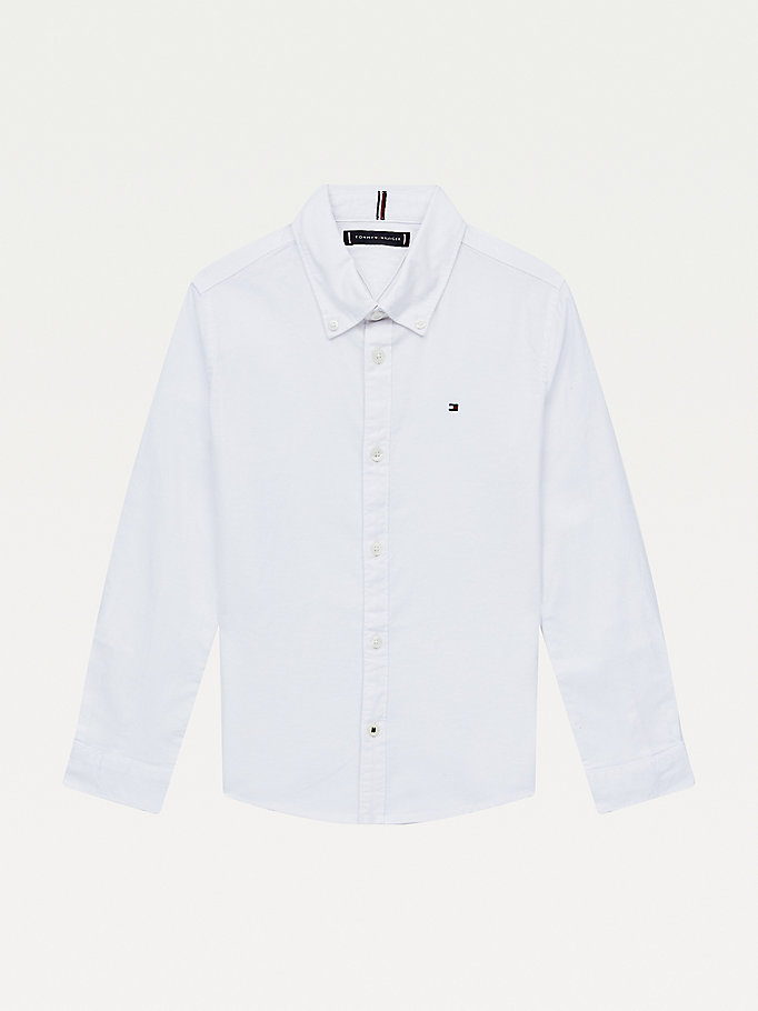 Tommy Hilfiger Stretch Oxford Bomull Skjorte Gutt Hvite | MPTQBS-057