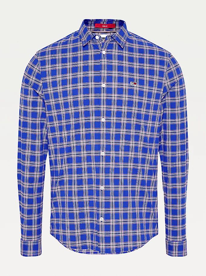 Tommy Hilfiger Stretch Poplin Check Skjorte Herre Lilla | PDGZMB-257