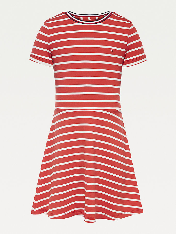 Tommy Hilfiger Stretch Viscose Stripe Kjoler Jente Rød | FTNHJG-087