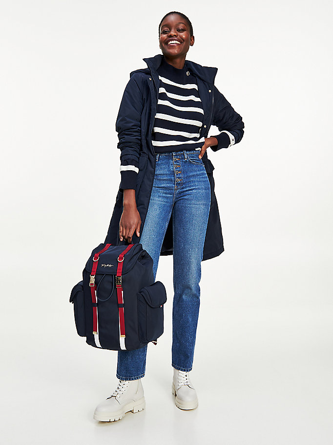 Tommy Hilfiger Stripe Mock Organic Bomull Gensere Dame Blå | HOFMKY-451