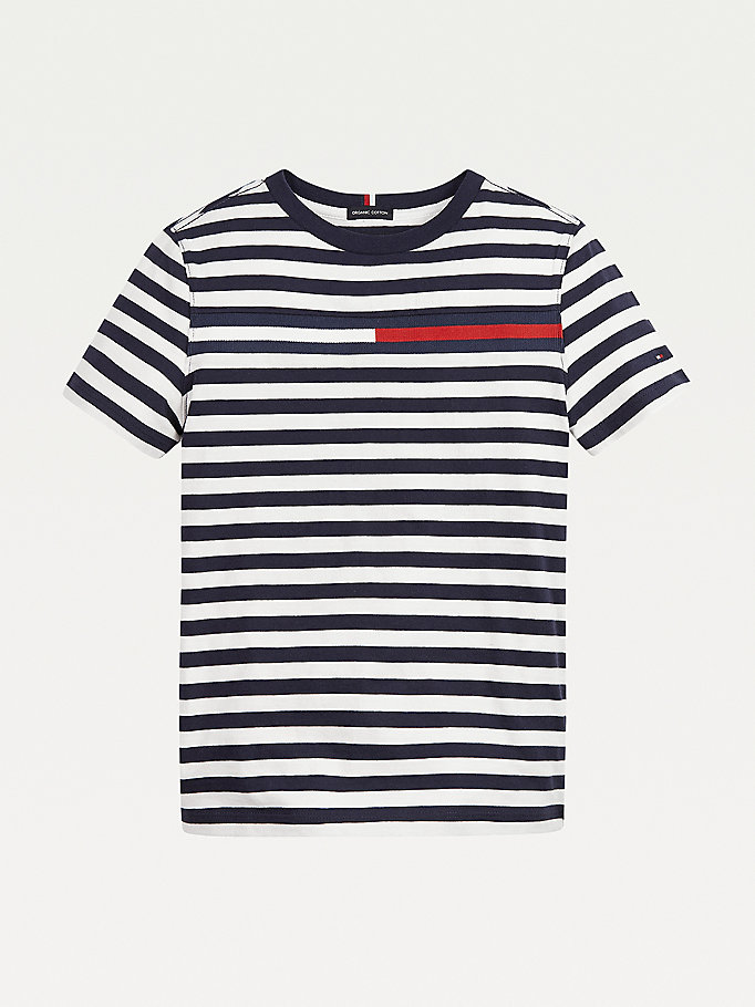 Tommy Hilfiger Stripe Organic Bomull T-skjorte Gutt Blå | URTWHK-457