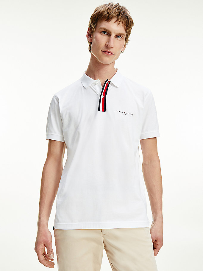 Tommy Hilfiger Stripe Placket Regular Fit Polo T Skjorte Herre Hvite | GLQTMK-715