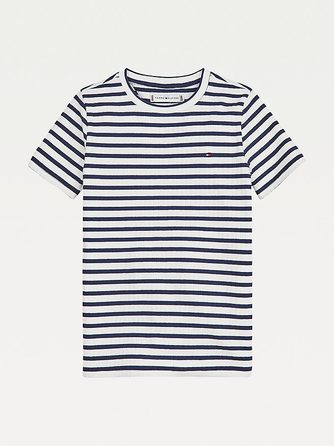 Tommy Hilfiger Stripe Rib Texture T-skjorte Jente Blå | RPJSHA-156