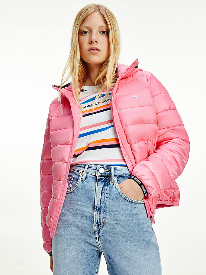 Tommy Hilfiger Tape Detail Quilted Frakker Dame Rosa | HZCPUS-821