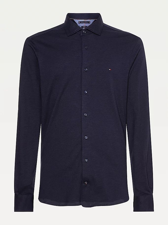 Tommy Hilfiger Textured Print Slim Fit Skjorte Herre Blå | XKZMFN-986