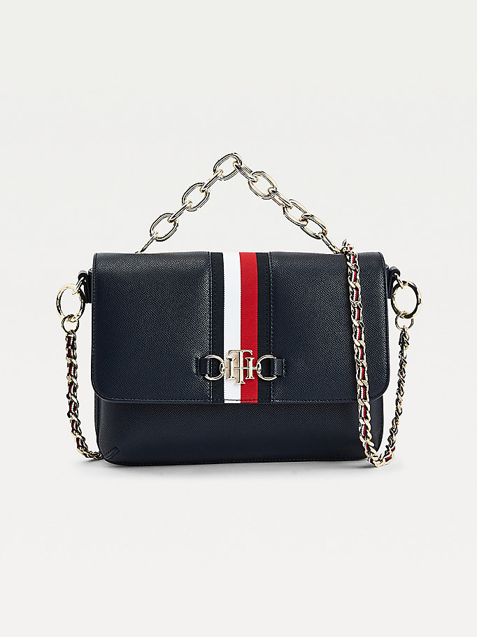 Tommy Hilfiger Th Club Signature Horsebit Satchel Satchel Bag Dame Blå | TOJFKC-054