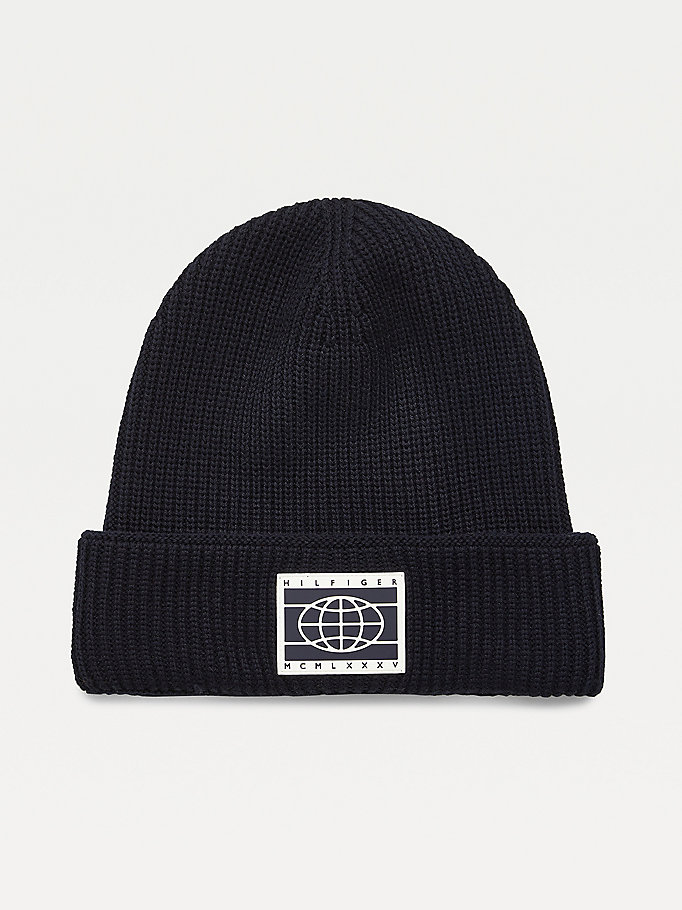 Tommy Hilfiger Th Tech Knitted Badge Beanie Hatt Herre Blå | BICVTW-824