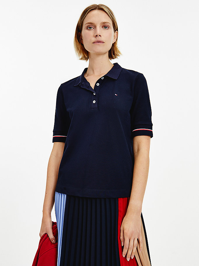 Tommy Hilfiger Tipped Cuff Polo T Skjorte Dame Blå | NUOVRP-368