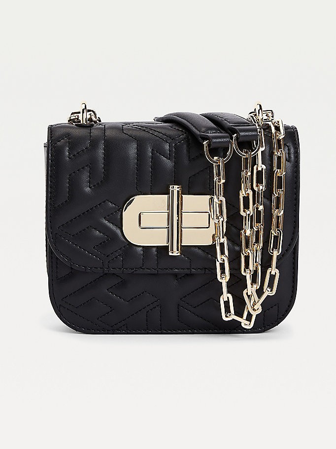 Tommy Hilfiger Turn Lock Small Lær Crossbody Veske Dame Svarte | UICYHR-580