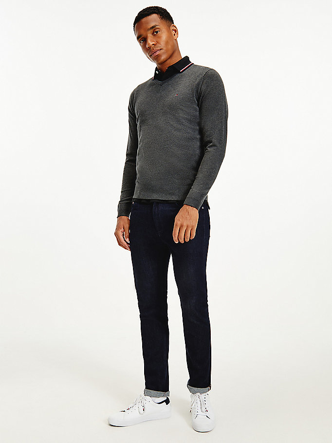 Tommy Hilfiger V-Neck Bomull Blend Gensere Herre Grå | DANVTQ-590