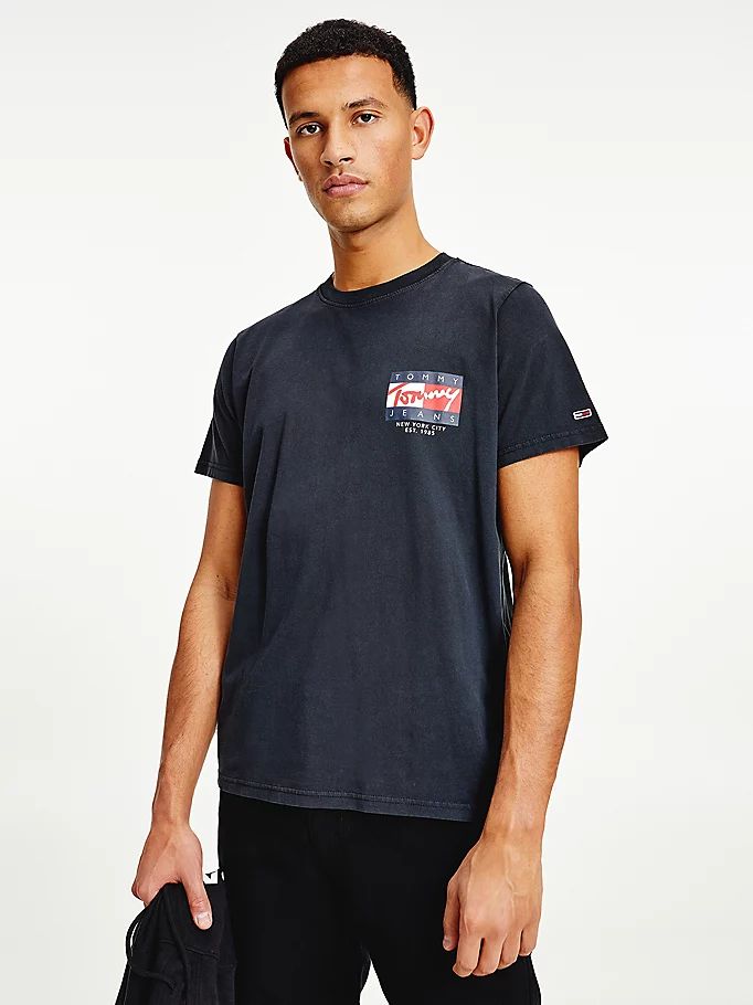 Tommy Hilfiger Vintage Flag Signature Logo T-skjorte Herre Svarte | JOXQWZ-054