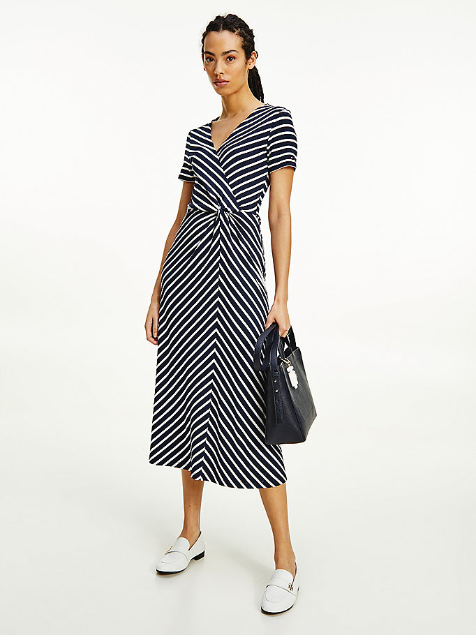 Tommy Hilfiger Viscose Stripe Midi Wrap Kjoler Dame Blå | PYDTWA-416