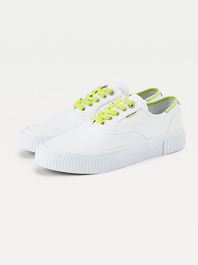 Tommy Hilfiger Vulcanised Neon Blonder-Up Joggesko Herre Hvite | WULDMY-341